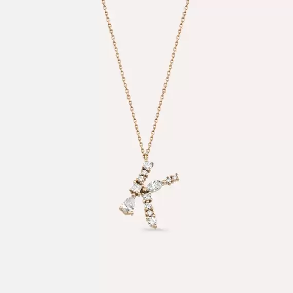 0.65 CT Marquise and Pear Cut Diamond Rose Gold K Letter Necklace - 1