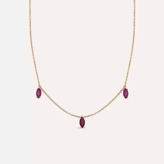 0.65 CT Marquise Cut Ruby Rose Gold Necklace - 1