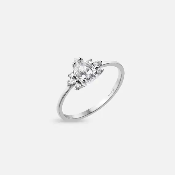 0.65 CT Pear Cut Diamond White Gold Ring - 3