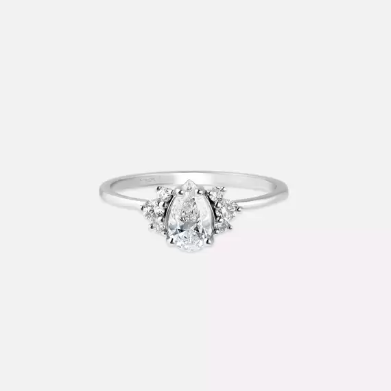 0.65 CT Pear Cut Diamond White Gold Ring - 4