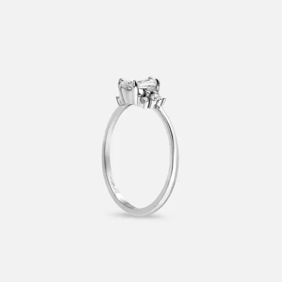 0.65 CT Pear Cut Diamond White Gold Ring - 5