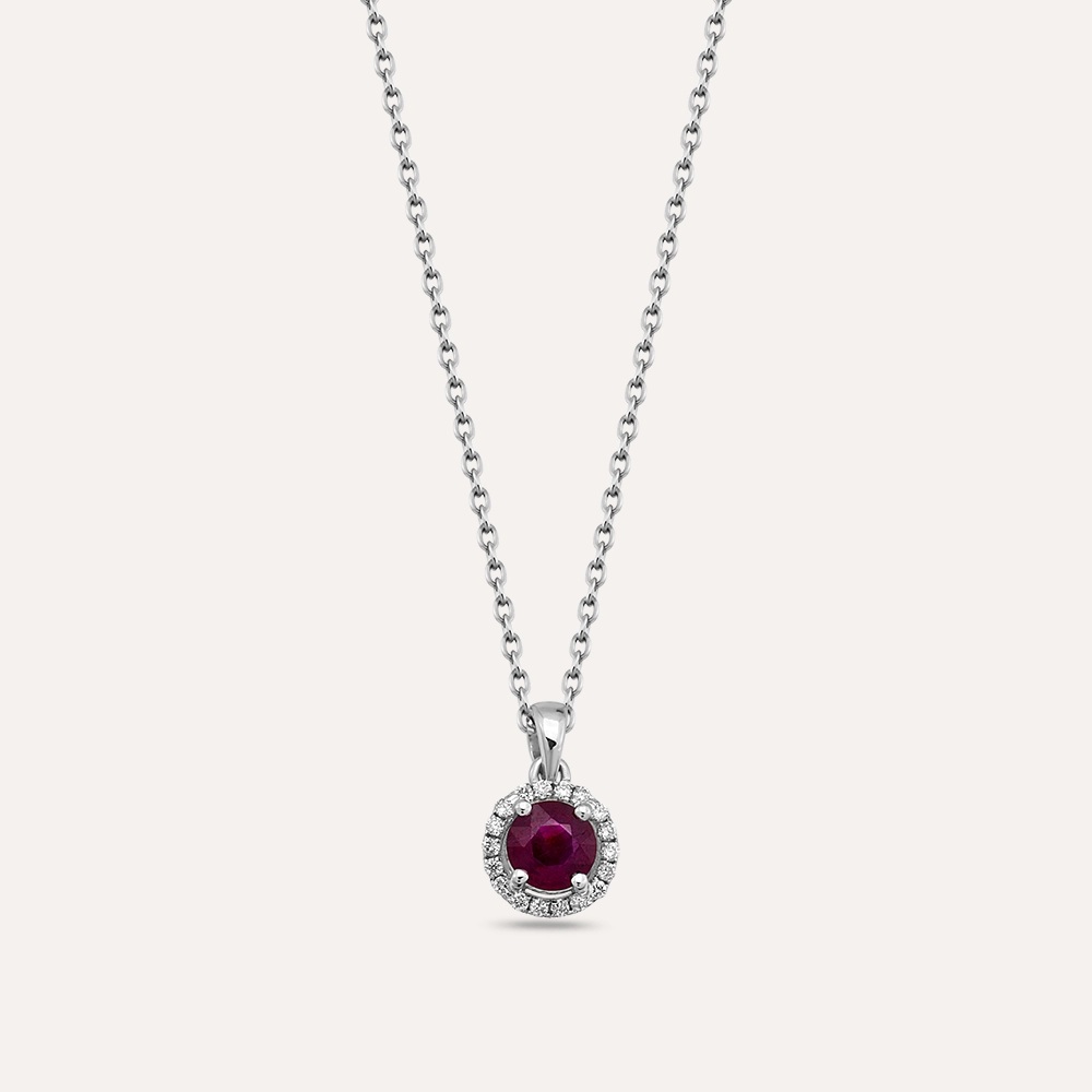 0.65 CT Ruby and Diamond White Gold Anturage Necklace - 1