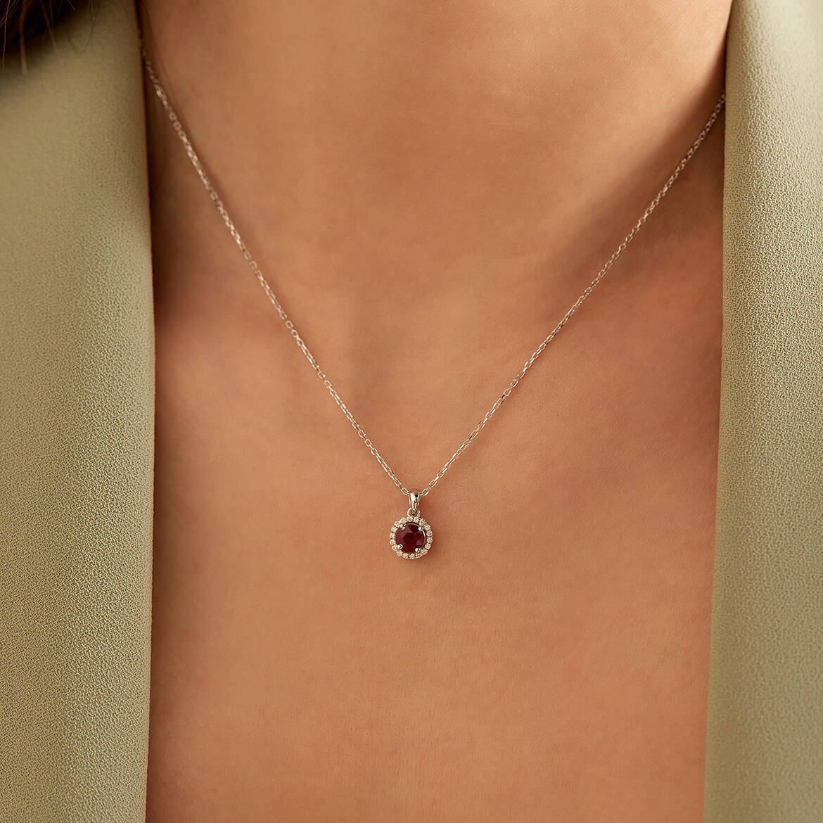 0.65 CT Ruby and Diamond White Gold Anturage Necklace