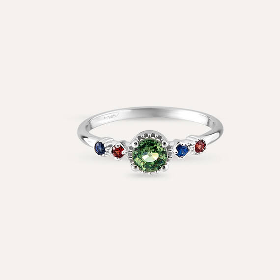 0.67 CT Multicolor Safir Taşlı Beyaz Altın Yüzük - 5