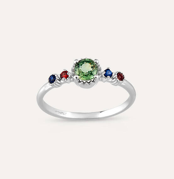 0.67 CT Multicolor Sapphire White Gold Ring - 3