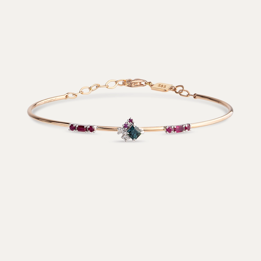 0.76 CT Ruby, Green Sapphire and Diamond Bracelet - 1