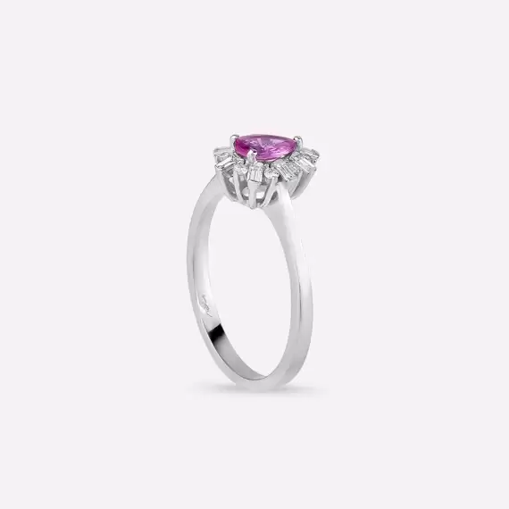 0.68 CT Pink Safir ve Baget Pırlanta Taşlı Anturaj Yüzük - 5