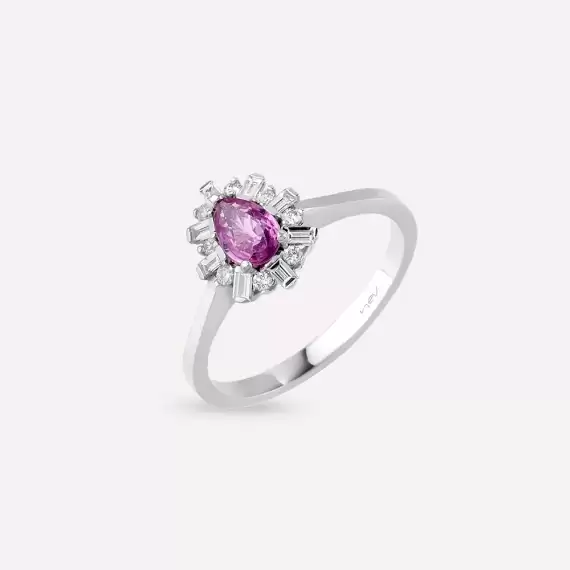 0.68 CT Pink Sapphire and Baguette Diamond Anturage Ring - 3
