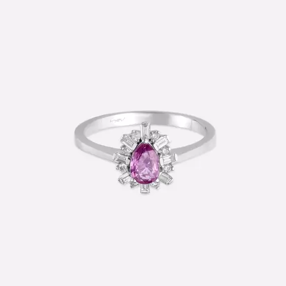 0.68 CT Pink Sapphire and Baguette Diamond Anturage Ring - 4