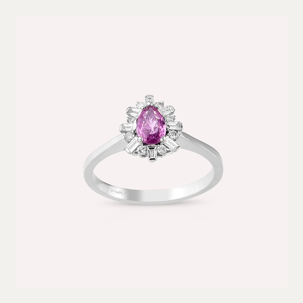 0.68 CT Pink Sapphire and Baguette Diamond Anturage Ring - 1