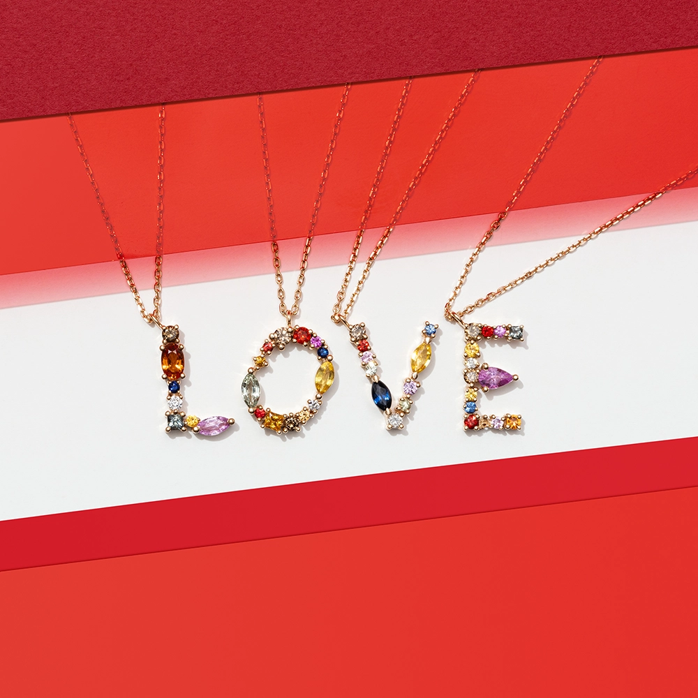 0.65 CT Brown Diamond and Multicolor Sapphire L Letter Necklace - 5