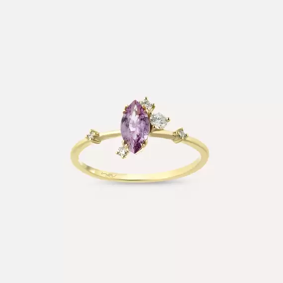 0.69 CT Pink Sapphire and Diamond Yellow Gold Ring - 1