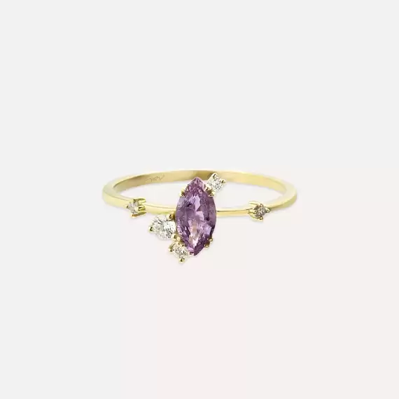 0.69 CT Pink Sapphire and Diamond Yellow Gold Ring - 3