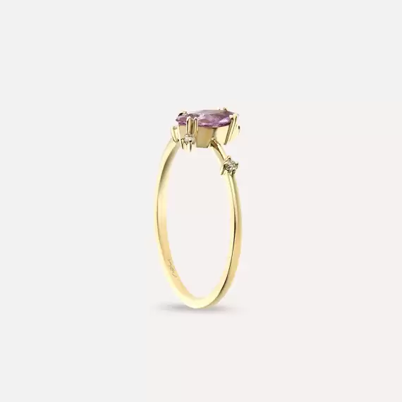 0.69 CT Pink Sapphire and Diamond Yellow Gold Ring - 4