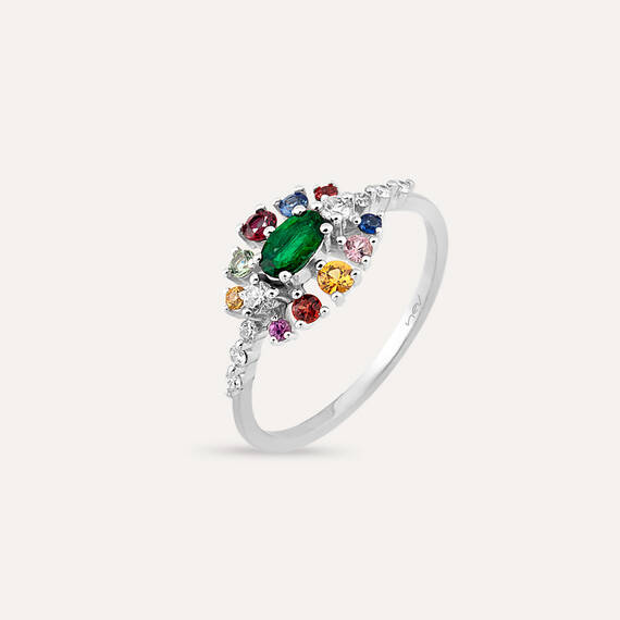 0.79 CT Emerald, Multicolor Sapphire and Diamond Ring - 1