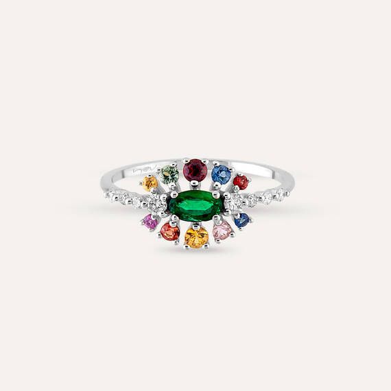 0.79 CT Emerald, Multicolor Sapphire and Diamond Ring - 6