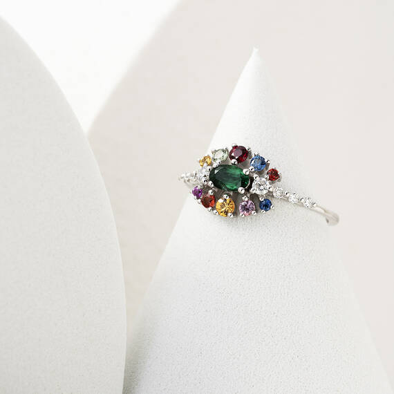 0.79 CT Emerald, Multicolor Sapphire and Diamond Ring - 2