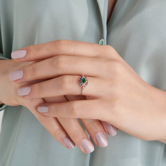 0.79 CT Emerald, Multicolor Sapphire and Diamond Ring - 5