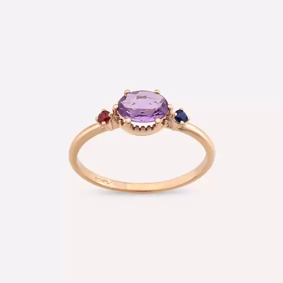 0.70 CT Multicolor Sapphire Rose Gold Ring - 3