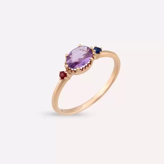0.70 CT Multicolor Sapphire Rose Gold Ring - 1