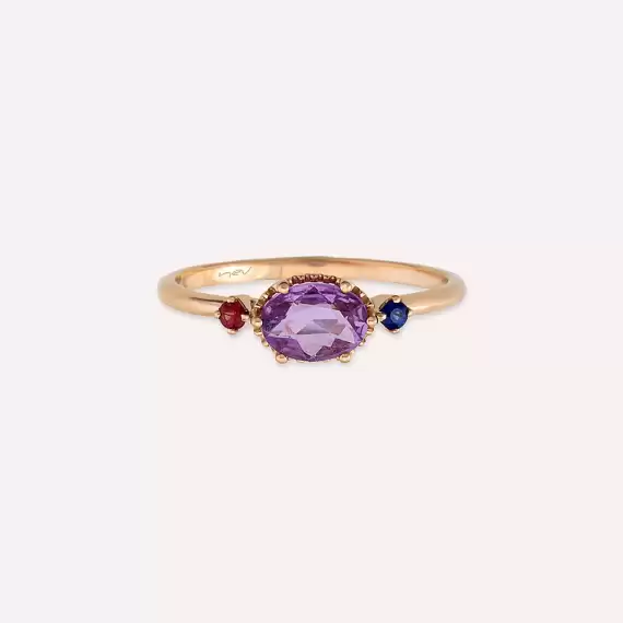 0.70 CT Multicolor Sapphire Rose Gold Ring - 4