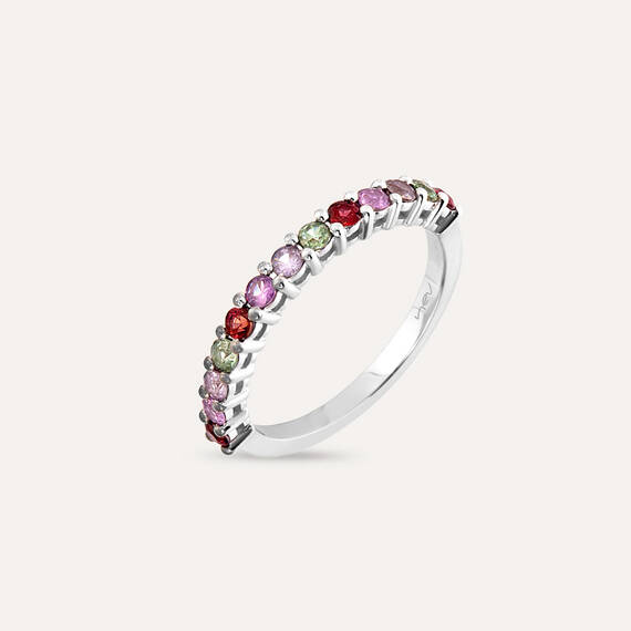 0.70 CT Multicolor Sapphire White Gold Half Eternity Ring - 1