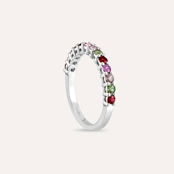 0.70 CT Multicolor Sapphire White Gold Half Eternity Ring - 4