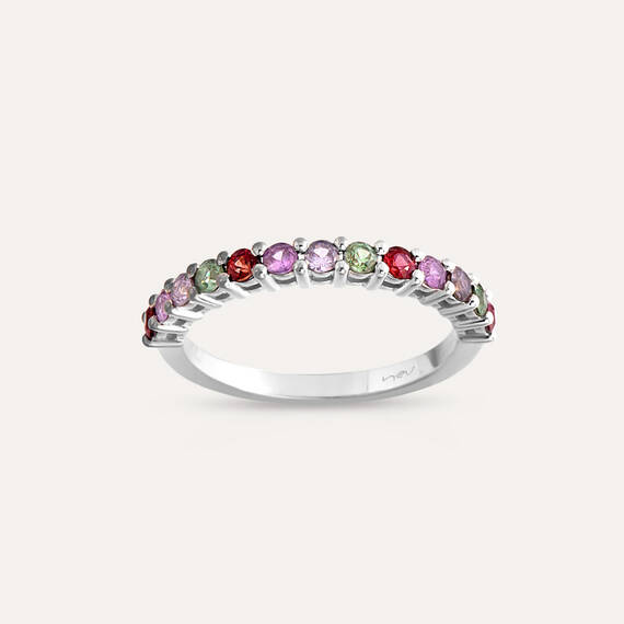 0.70 CT Multicolor Sapphire White Gold Half Eternity Ring - 3