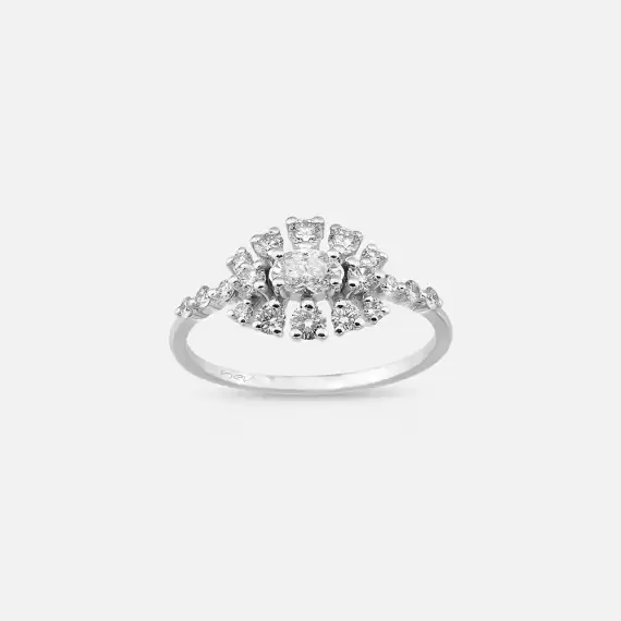 0.70 CT Oval Kesim Pırlanta Taşlı Beyaz Altın Yüzük - 1