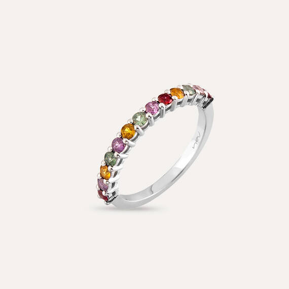 0.71 CT Multicolor Sapphire White Gold Half Eternity Ring - 3