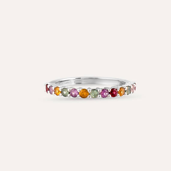 0.71 CT Multicolor Sapphire White Gold Half Eternity Ring - 5