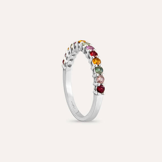 0.71 CT Multicolor Sapphire White Gold Half Eternity Ring - 4