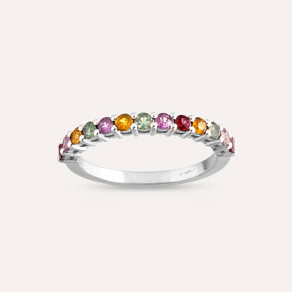 0.71 CT Multicolor Sapphire White Gold Half Eternity Ring - 1