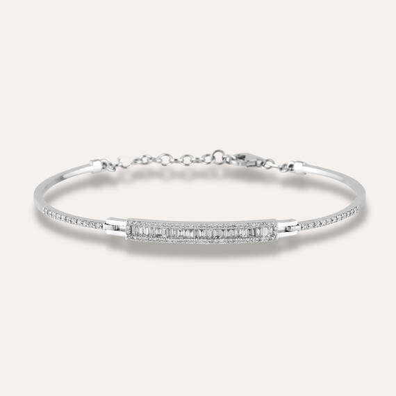 1.07 CT Baget Kesim Pırlanta Taşlı Beyaz Altın Bileklik - 1