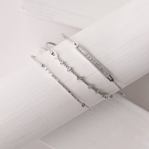 1.07 CT Baget Kesim Pırlanta Taşlı Beyaz Altın Bileklik - 3