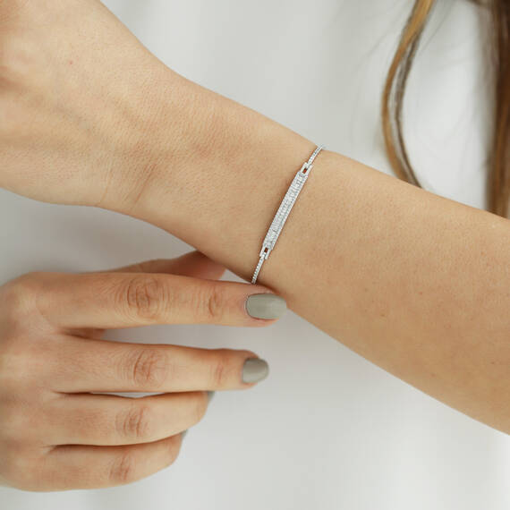 1.07 CT Baget Kesim Pırlanta Taşlı Beyaz Altın Bileklik - 2