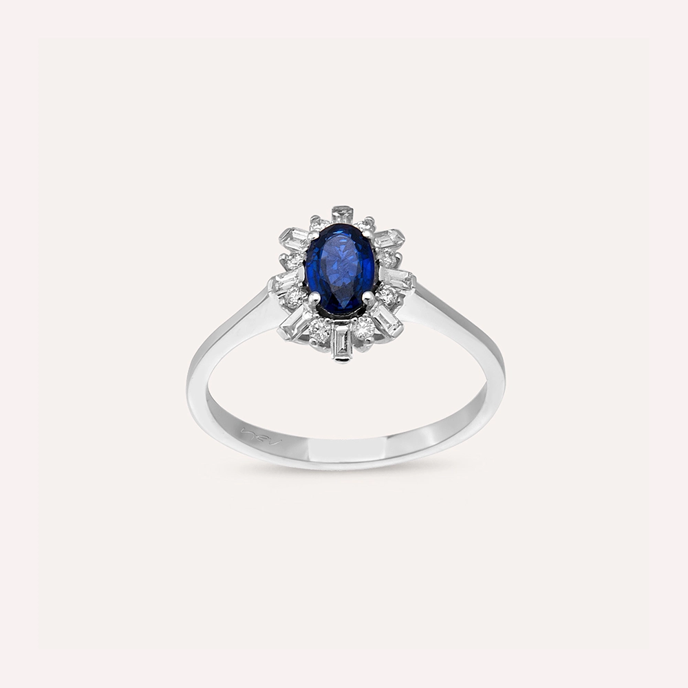 0.72 CT Sapphire and Baguette Cut Diamond Anturage Yüzük - 1