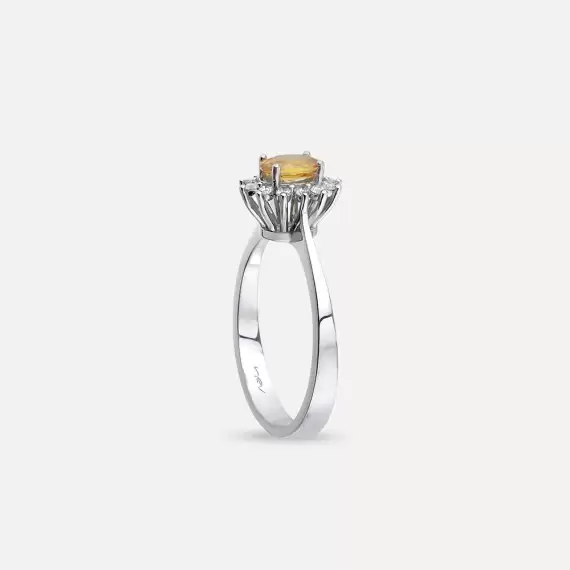 0.72 CT Yellow Sapphire and Diamond White Gold Anturage Ring - 4