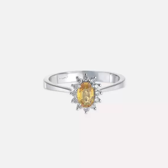 0.72 CT Yellow Sapphire and Diamond White Gold Anturage Ring - 3