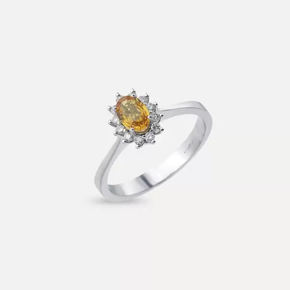 0.72 CT Yellow Sapphire and Diamond White Gold Anturage Ring - 2