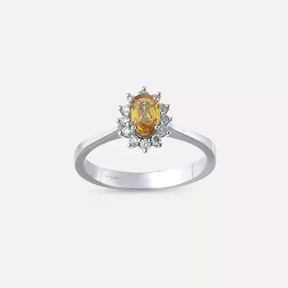 0.72 CT Yellow Sapphire and Diamond White Gold Anturage Ring - 1