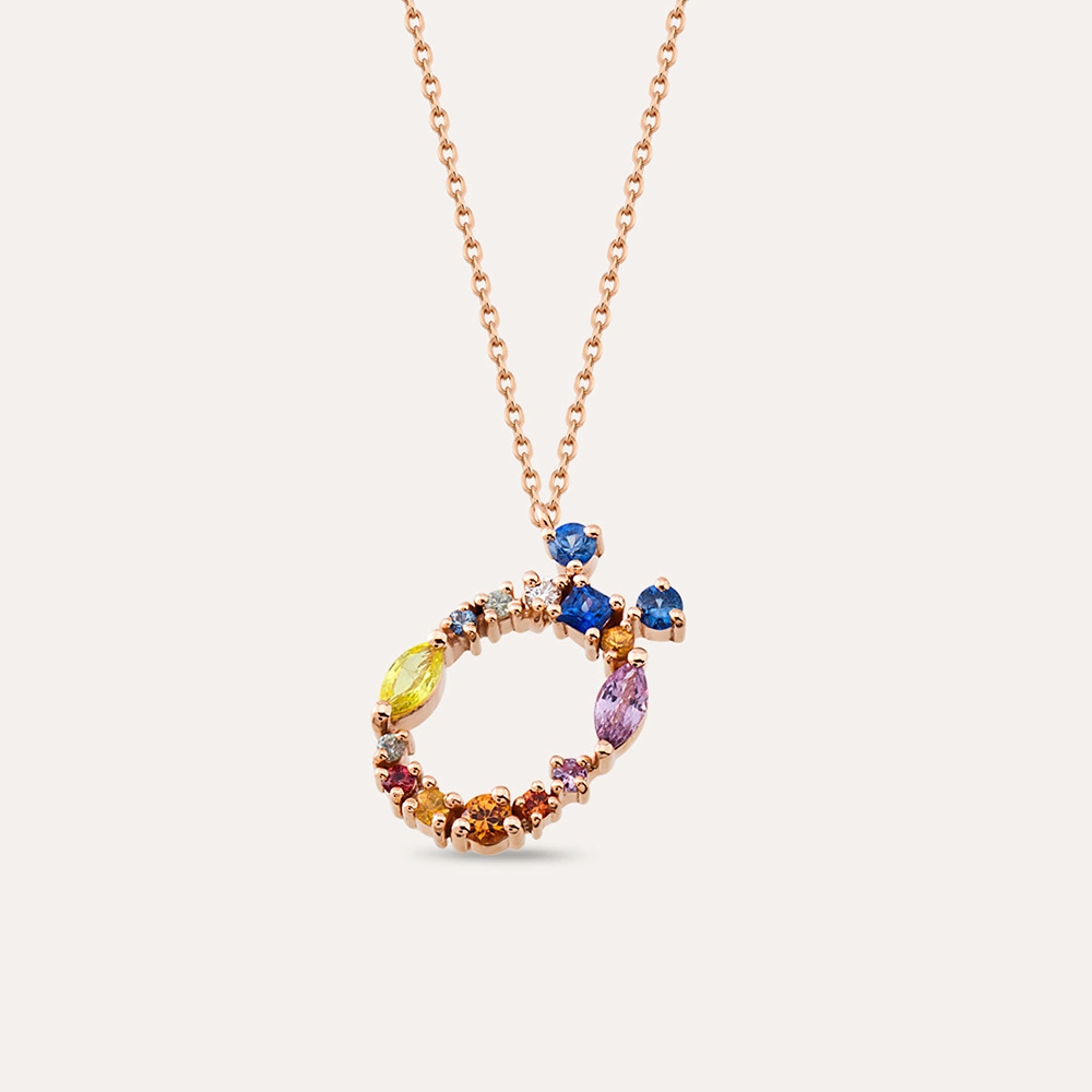 0.89 CT Multicolor Safir ve Brown Pırlanta Taşlı Ö Harf Kolye - 1