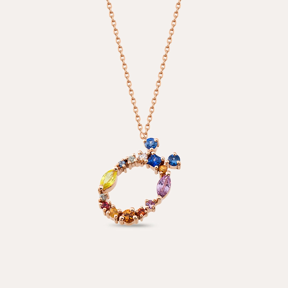 1.00 CT Multicolor Sapphire and Brown Diamond Ö Letter Necklace - 1