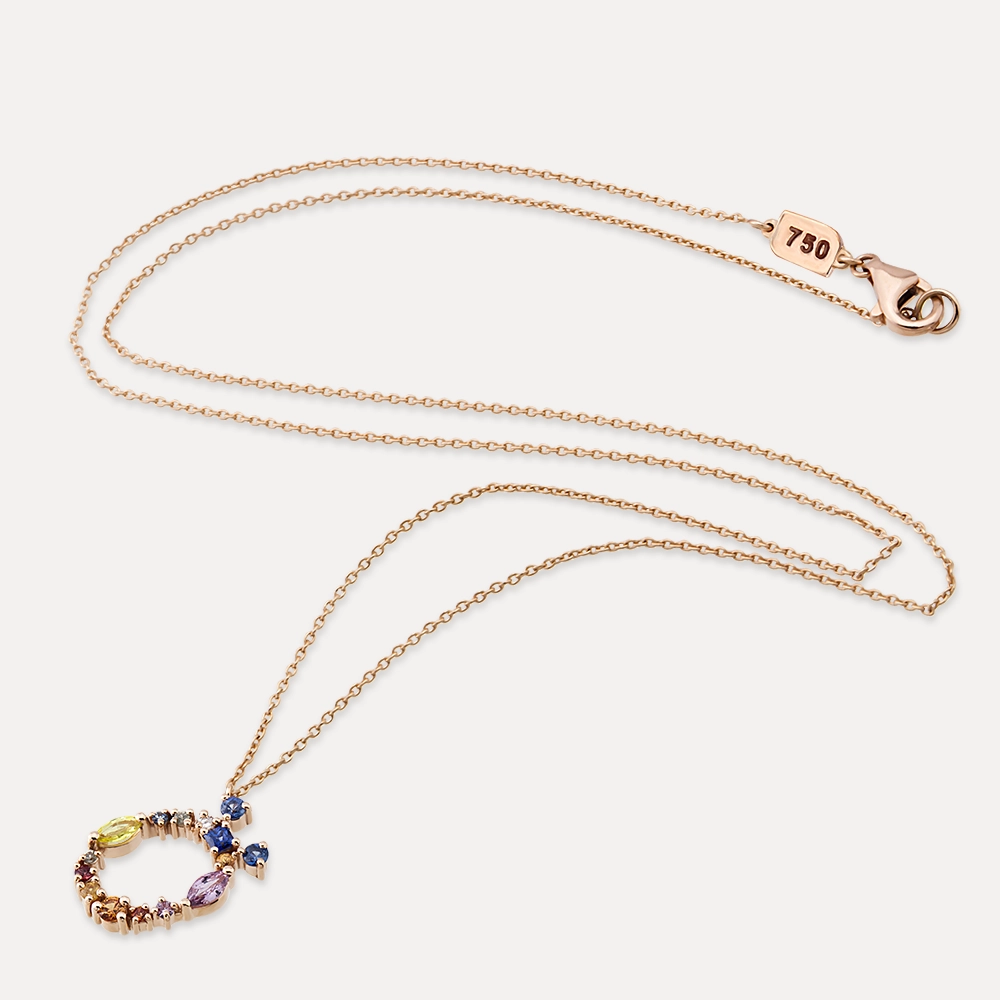 1.00 CT Multicolor Sapphire and Brown Diamond Ö Letter Necklace - 2