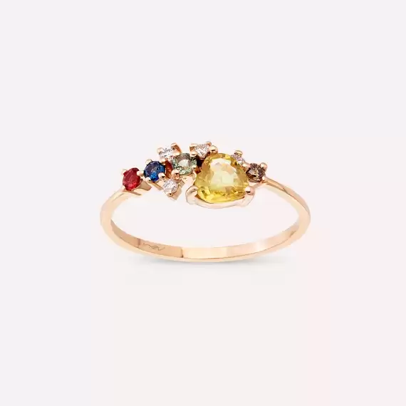 Zoya 0.88 CT Multicolor Safir ve Brown Pırlanta Taşlı Rose Altın Yüzük - 2