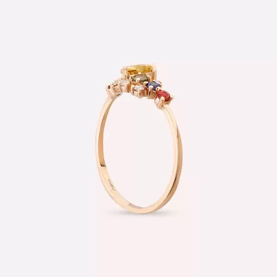 Zoya 0.88 CT Multicolor Safir ve Brown Pırlanta Taşlı Rose Altın Yüzük - 6