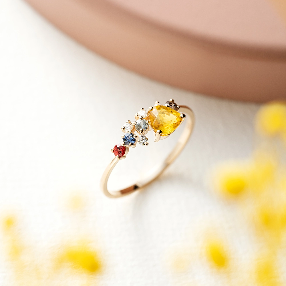 Zoya 0.88 CT Multicolor Safir ve Brown Pırlanta Taşlı Rose Altın Yüzük - 1