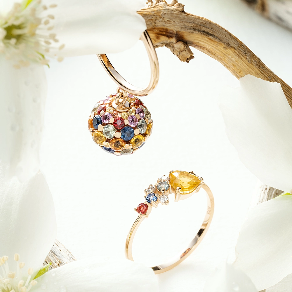 Zoya 0.88 CT Multicolor Safir ve Brown Pırlanta Taşlı Rose Altın Yüzük - 7