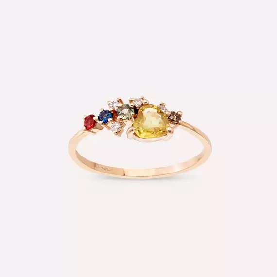 0.88 CT Multicolor Sapphire and Brown Diamond Rose Gold Ring - 2