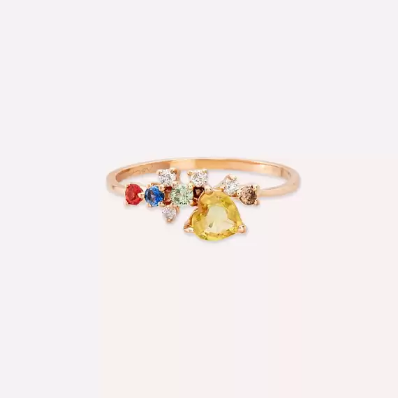 0.88 CT Multicolor Sapphire and Brown Diamond Rose Gold Ring - 5